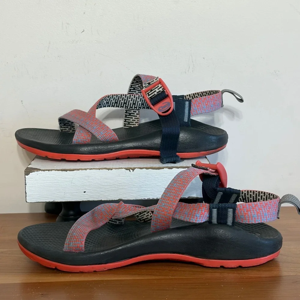 Chaco Kids Z1 Ecotread Sport Sandals Orange Blue Pattern Size 5